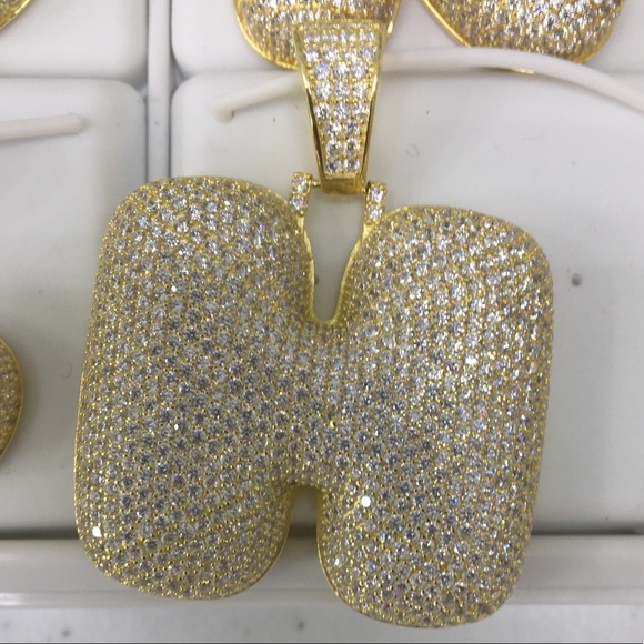 925 Sterling Silver Bubble Letter H w/Chain CZ - Picture 1 of 1